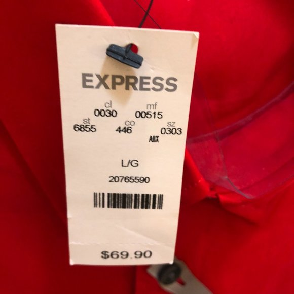 Express 1MX Men's Fitted Long Sleeve Cotton Solid Slim Dress Shirt Large Red NEW - Picture 3 of 5